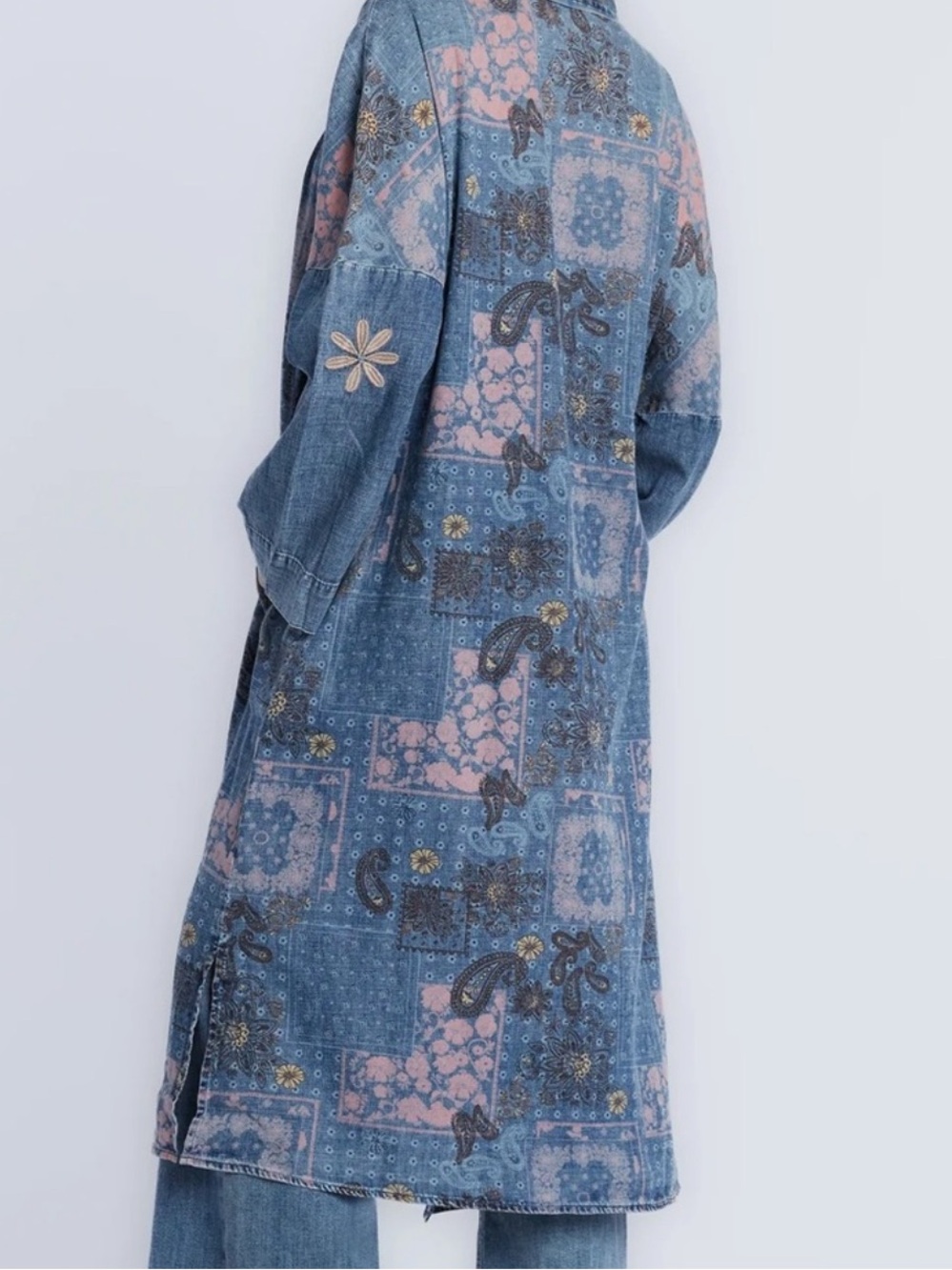 Billy T Rose Parade denim kimono floral embroidery/bandana print design